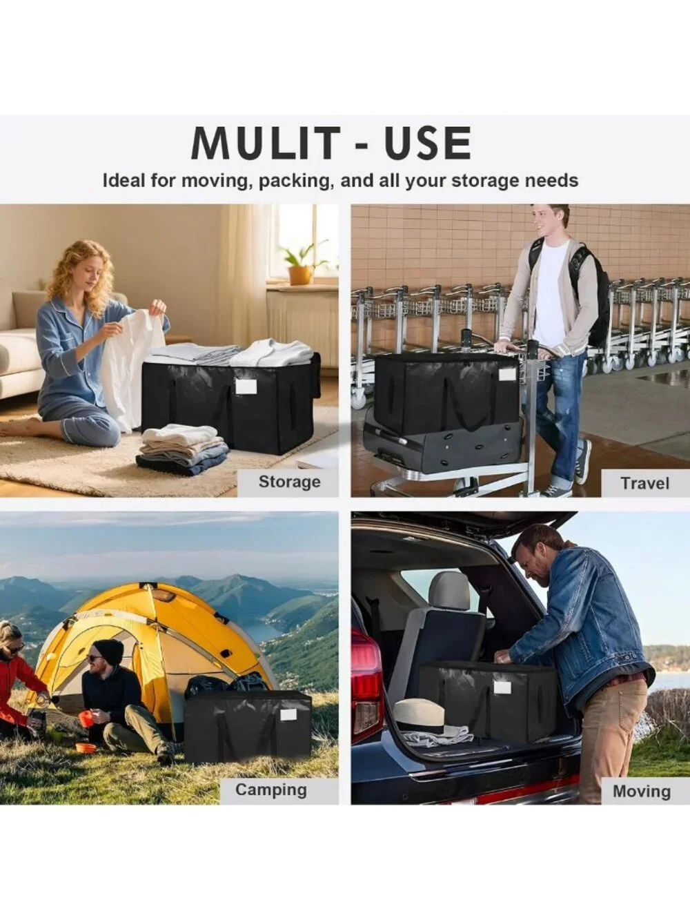 Extra Large Heavy Duty Waterproof Moving Bags - 8 Pack Storage Totes with